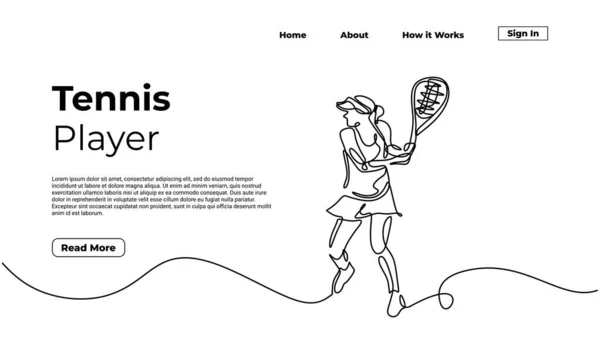 女子网球运动员 连续单行绘图 素描艺术直线手绘 登陆页体育概念 用于网页和图形元素 可编辑笔划向量 — 图库矢量图片