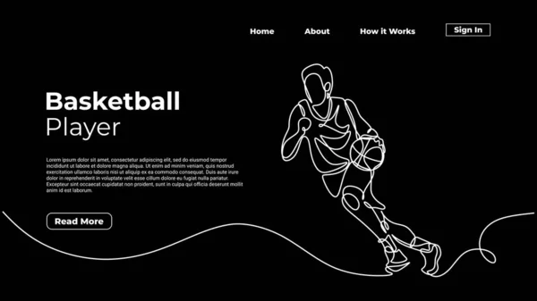 Una Línea Dibujando Jugador Baloncesto Regateando Una Pelota Cesta Ilustración — Vector de stock
