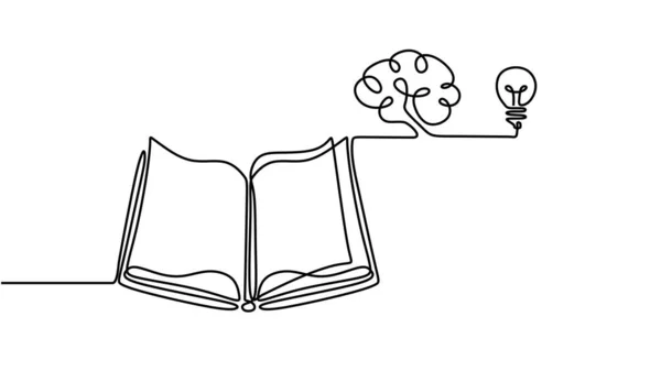 Livro Desenho Linha Educação Vetorial Contínua Literatura Com Cérebro Lâmpada Gráficos Vetores