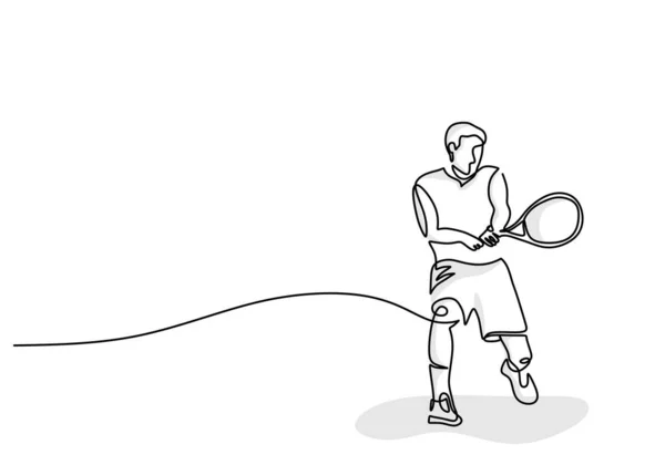 Desenho Linha Contínua Jogador Tênis Ilustração Desenhada Mão Jogo Esporte —  Vetores de Stock