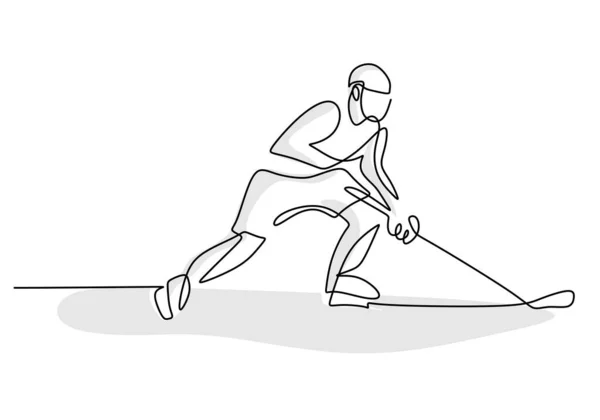 Disegno Continuo Della Linea Del Giocatore Hockey Illustrazione Disegnata Mano — Vettoriale Stock