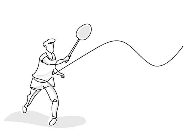 Badmintonspieler Continuous Line Drawing Sport Game Hand Drawn Illustration — Stockvektor