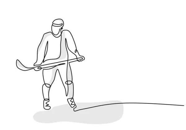 Hockey Player Simple One Line Art Sports Ilustracja Osoby Grającej — Wektor stockowy