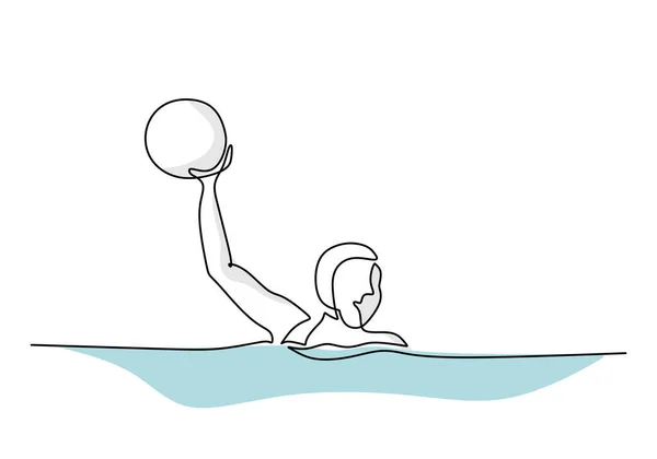 Wasserballspieler Durchgehende Linienzeichnung Sport Game Hand Gezeichnete Illustration — Stockvektor