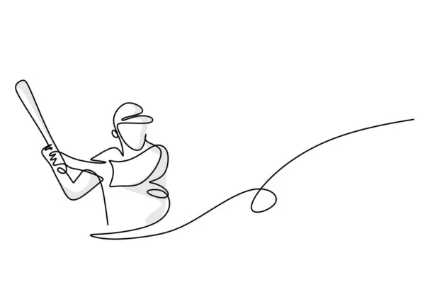 Baseball Player Simple One Line Art Sports Illustration Person Playing — 스톡 벡터