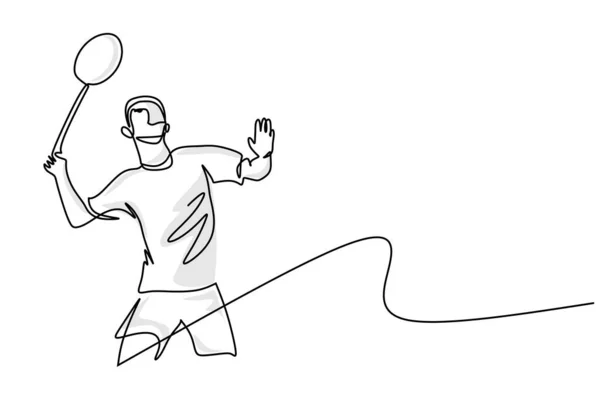 羽毛球选手简约主义单行绘图矢量图解 运动员参与羽毛球比赛 — 图库矢量图片