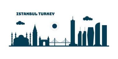 İstanbul Türkiye şehir manzarası silueti çizim çizim vektörü. Dünyanın en ünlü şehri..