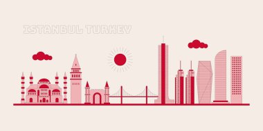 İstanbul Türkiye şehir manzarası silueti çizim çizim vektörü. Dünyanın en ünlü şehri..