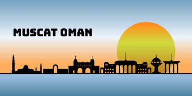 Muscat Umman öğleden sonra şehir manzarası silueti çizim çizim vektörü. Dünyaca ünlü popüler şehir. Renkli bir şekilde..