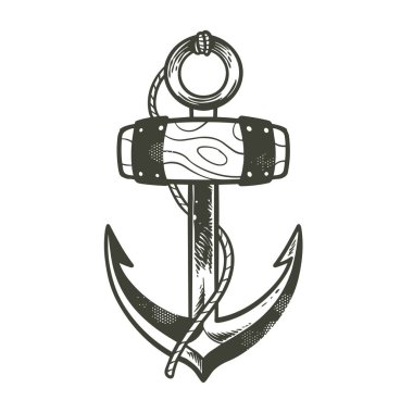 Çapa el karalama klasik çizimi siyah beyaz tarzında. Korsanlar ekipman konsept vektör çizimi.