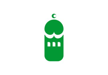 Modern Yeşil İslami Cami logosu. Vektör illüstrasyonu düz ve kalın.