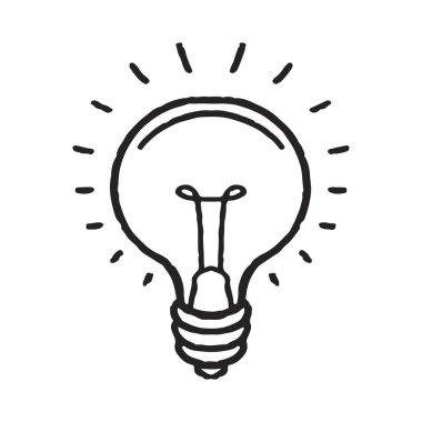 Ampul eli karalama nesnesi çiziyor. Siyah beyaz taslak çizimi. Fikir ve yaratıcı konseptin vektör illüstrasyonu.