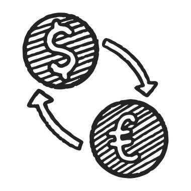 Dolardan Euro döviz simgesine. El yapımı para transferi. Para Birimi Değişimi Konsepti Çizimi.