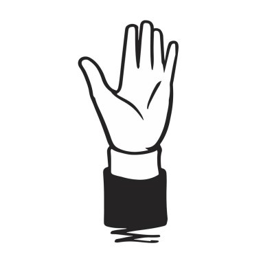 Open Hand Gesture Illustration. Black and white vector illustration of an open hand gesture with the palm facing forward. Perfect for conveying appreciation, support, or celebration. clipart