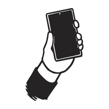 Boş Ekranlı Akıllı Telefonun El Tutuşu. Boş ekran ile akıllı telefonu sıkıca kavrayan bir elin vektör illüstrasyonu, mobil uygulamaları ve dijital iletişim kavramlarını göstermek için ideal