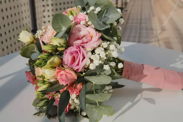 Bride Bouquet Fresh Flowers Close — Stock Photo, Image