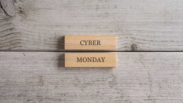 Cyber Monday Sign Written Two Wooden Pegs Stacked White Textured — Stock Photo, Image
