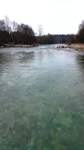 Vertical Slow Motion Video Beautiful Green Sora River Flowing Trough — Vídeos de Stock