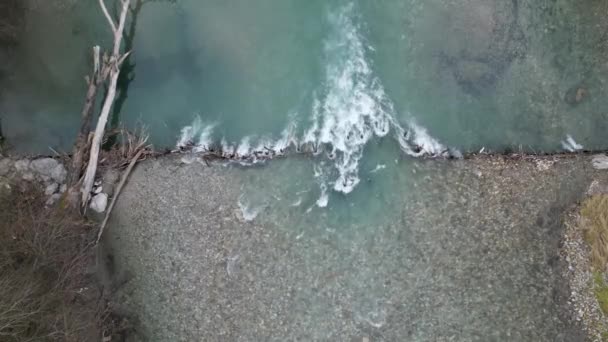 Aerial View Drone Green Sora River Flowing — Vídeos de Stock
