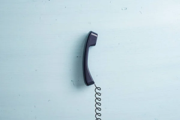 Zwarte Vaste Telefoon Ontvanger Met Een Met Hand Getrokken Snoer — Stockfoto