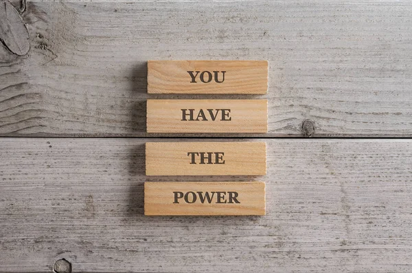 Stack Four Wooden Pegs You Have Power Sign Them Placed — Stock Photo, Image