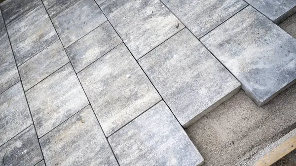 Unfinished Floor Sidewalk Paved Cement Tiles Construction Porgess Stock Image