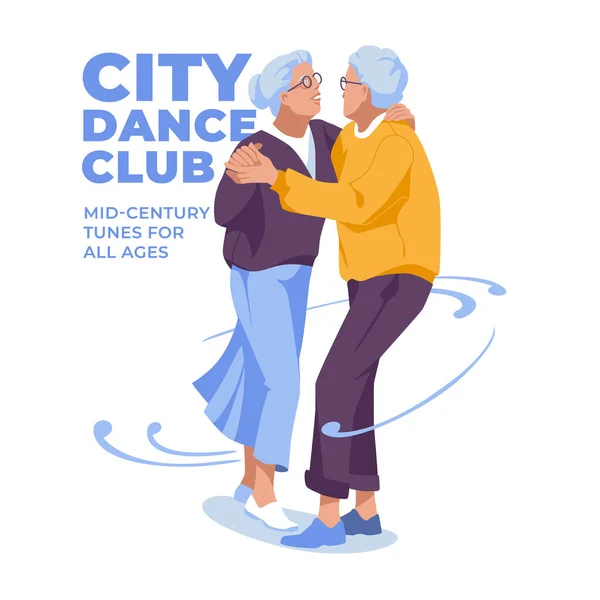Feliz Pareja Ancianos Bailando Juntos Anuncio Club Dan — Vector de stock