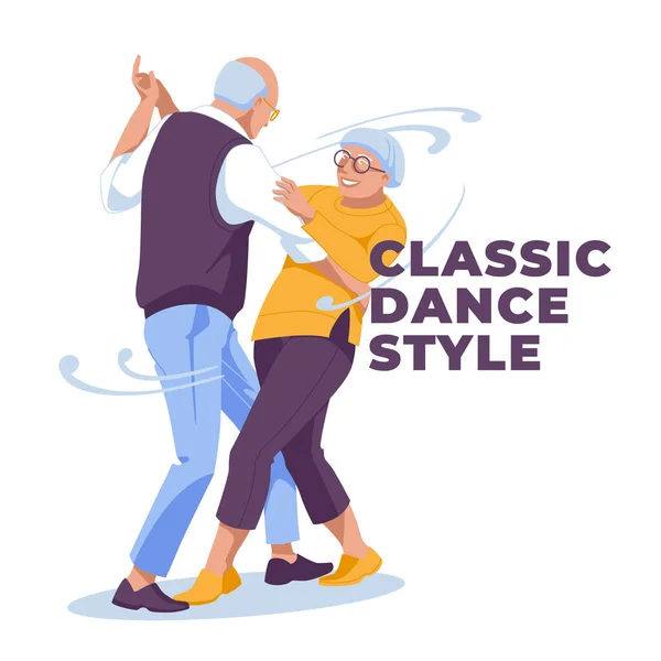 Feliz Pareja Ancianos Bailando Juntos Anuncio Bailes Club Aislado Sobre — Vector de stock