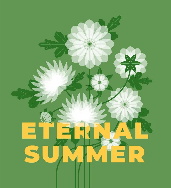 Цветущая Геометрическая Ветвь Хризантемы Изолирована Зеленом Бэкгре — стоковый вектор