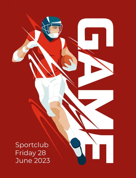 Affiche Rouge Footballeur Américain Publicité Imprimée Jeux Sport Concept Design — Image vectorielle