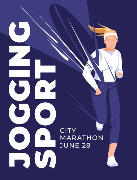 Affiche Noire Marathon Avec Jeune Femme Publicité Mode Vie Sain — Image vectorielle