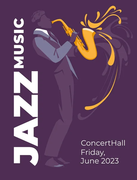 Jazz Musica Classica Evento Poster Design Concept Musicista Sassofonista Allo — Vettoriale Stock