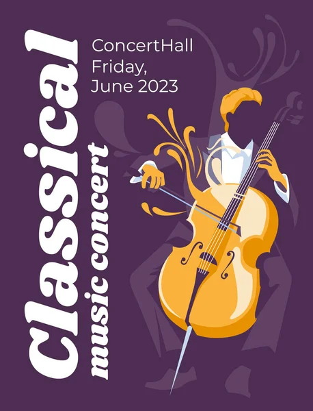 Jazz Musica Classica Evento Poster Design Concept Musicista Violoncellista Piena — Vettoriale Stock