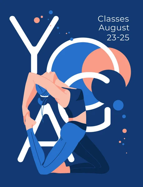 Afiche Abstracto Yoga Con Mujer Asana Fondo Esfera Redonda Publicidad — Vector de stock