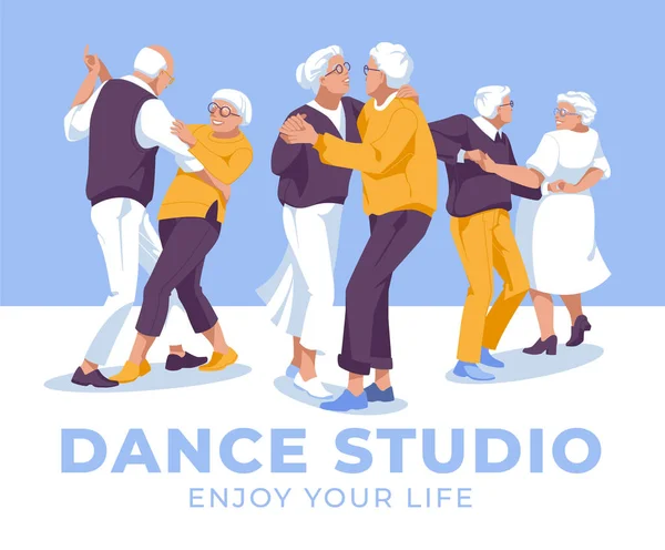 Clases Estudio Baile Los Bailarines Jubilados Pasan Tiempo Ilustración Plana — Vector de stock