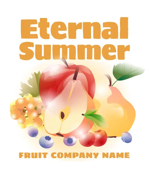 Sommarfruktsset Äpple Päron Blåbär Körsbär Skördesäsong Jordbruk Och Trädgårdskoncept Strålning — Stock vektor