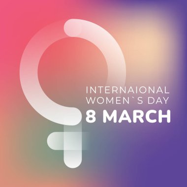 Uluslararası Kadınlar Günü kartı tasarımı. Renkli eğilim ve cinsiyet işareti. Kare vektör illüstrasyonu