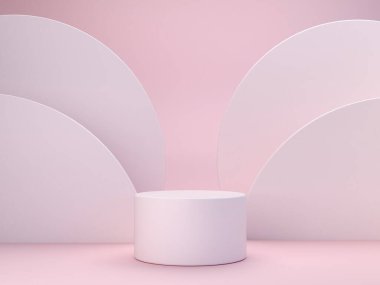 Podyum ve soyut arkaplanlı 3D sahne minima. Geometrik şekiller. Pastel renkler sahnesi. Asgari 3D görüntüleme. Geometrik şekilli sahne ve kozmetik ürün için dokulu arka plan. 3d hazırlayıcı. 