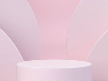 Podyum ve soyut arkaplanlı 3D sahne minima. Geometrik şekiller. Pastel renkler sahnesi. Asgari 3D görüntüleme. Geometrik şekilli sahne ve kozmetik ürün için dokulu arka plan. 3d hazırlayıcı. 