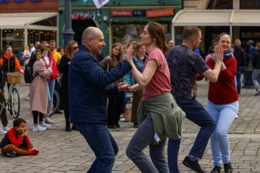Wroclaw, Poland - April 2022: Rueda de Casino open event at market square