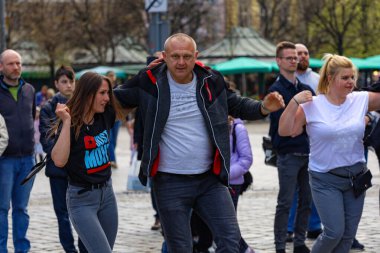Wroclaw, Poland - April 2022: Rueda de Casino open event at market square