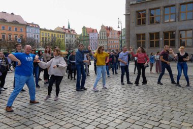 Wroclaw, Poland - April 2022: Rueda de Casino open event at market square