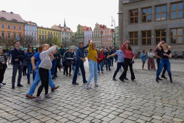 Wroclaw, Poland - April 2022: Rueda de Casino open event at market square
