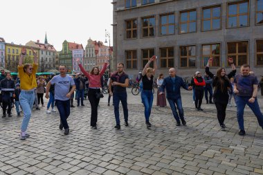Wroclaw, Poland - April 2022: Rueda de Casino open event at market square
