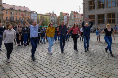 Wroclaw, Poland - April 2022: Rueda de Casino open event at market square