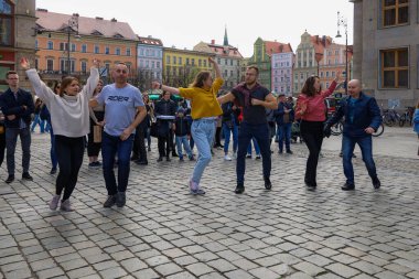 Wroclaw, Poland - April 2022: Rueda de Casino open event at market square
