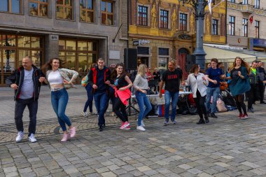 Wroclaw, Poland - April 2022: Rueda de Casino open event at market square