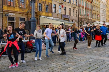 Wroclaw, Poland - April 2022: Rueda de Casino open event at market square
