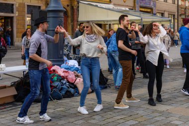 Wroclaw, Poland - April 2022: Rueda de Casino open event at market square