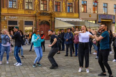 Wroclaw, Poland - April 2022: Rueda de Casino open event at market square
